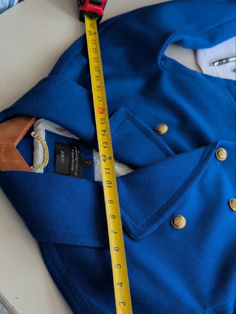 J. Crew Royal Blue Double-Breasted Pea Coat  Gold Buttons SZ 8 Formal Chic - Picture 8 of 15